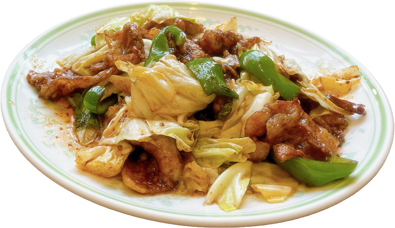 四川園の本格四川風回鍋肉を中華鍋で炒める様子(いわき市の中華料理店)